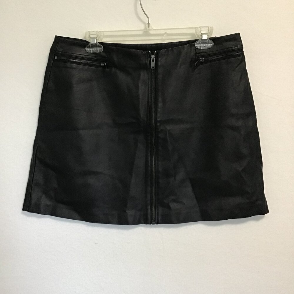 Oasis Black Vegan Leather Zip Through Mini Skirt Size 16